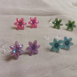 Set of Four Handmade Hand Crafted Flower Stud Earrings Jewelry #48